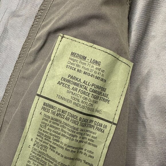 PARKA ALL-PURPOSE ENVIRONMENTAL CAMOUFLAGE APECS AIR FORCE TIGER STRIPE M LONG - Picture 7 of 10